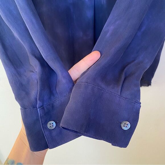 RAQUEL ALLEGRA Silk Subtle Tie-Dye Button Shirt Blouse Navy Blue Sz 0 Small - Picture 6 of 11